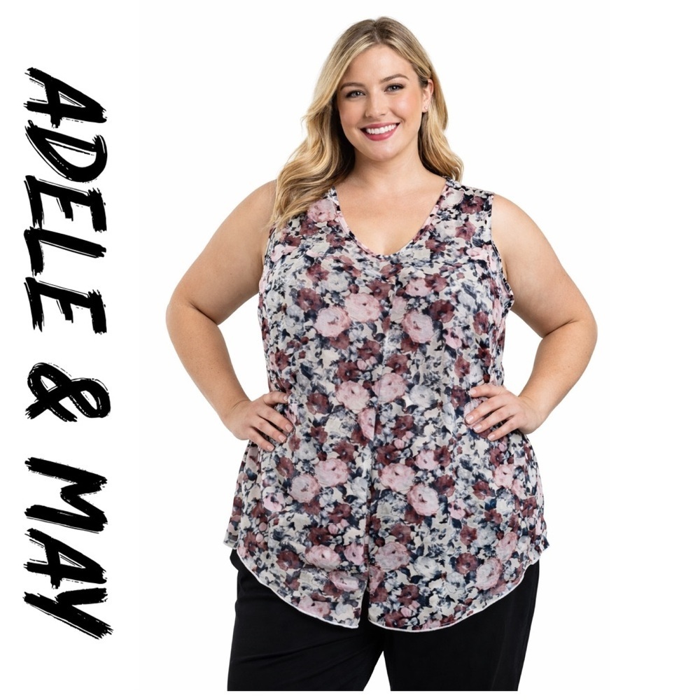 Adele & May womans 3x floral tank top with sheer overlay